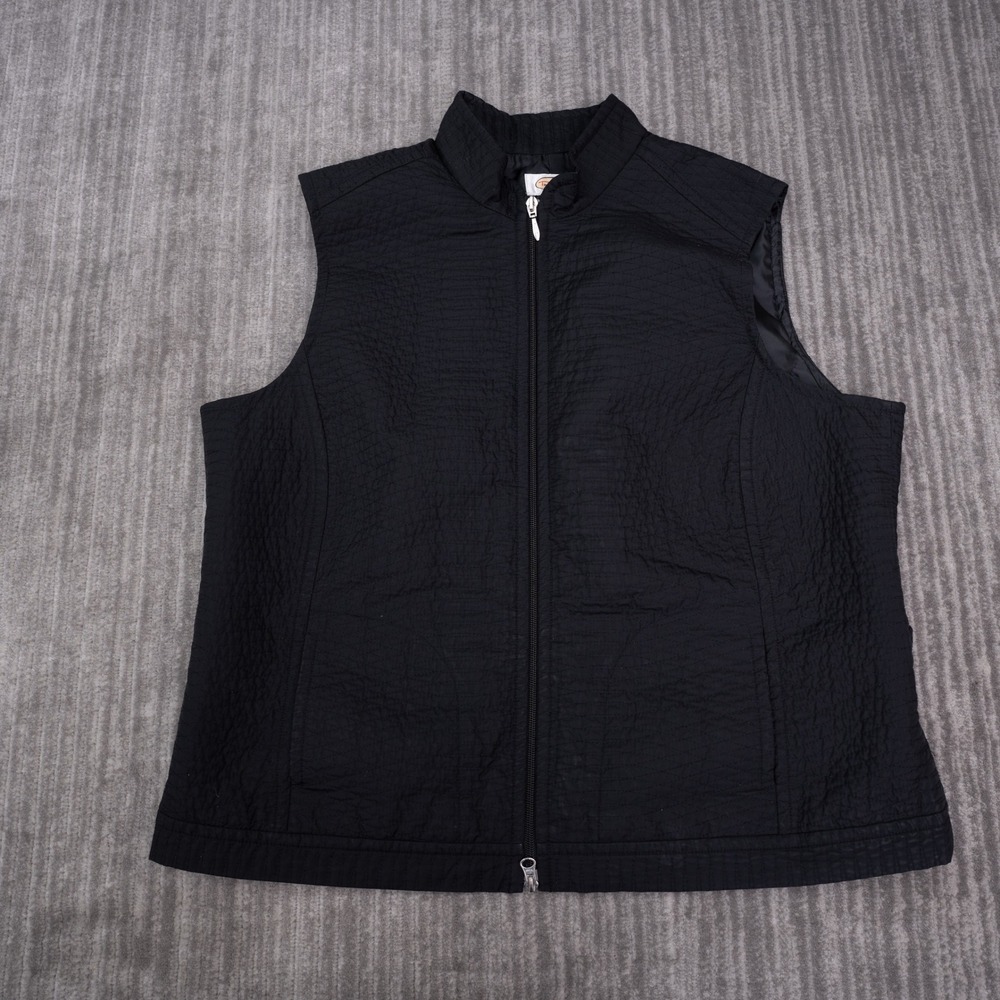 Talbots Quilted Vest Women XL Black Excellent Full Zip Mock Neck Lightweight